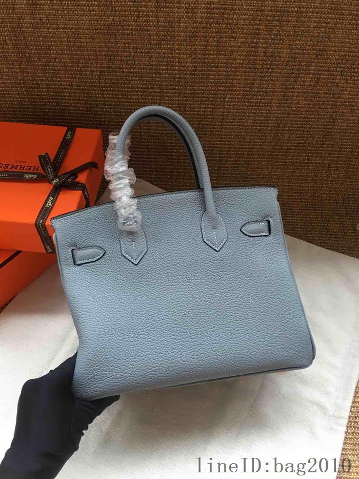 愛馬仕HERMES Birkin 鉑金包 亞麻藍 進口小牛皮 金銀扣 皮質細膩柔軟 時尚女手提包  tdher1132